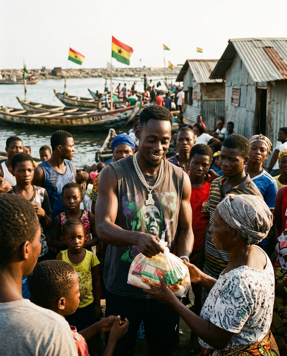 D.King handing out packages to families in the Jamestown fishing slum