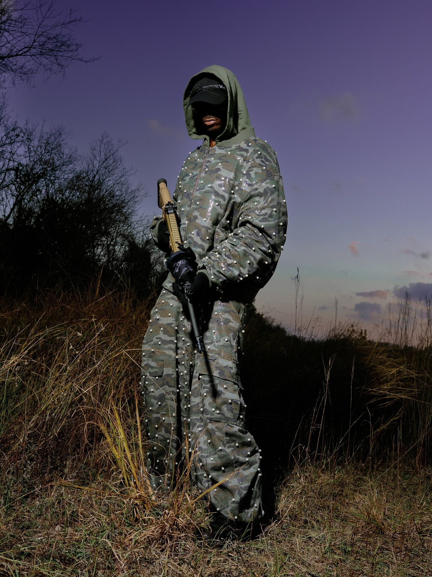 KAMO Tarnung crystal camo flight suit at dusk